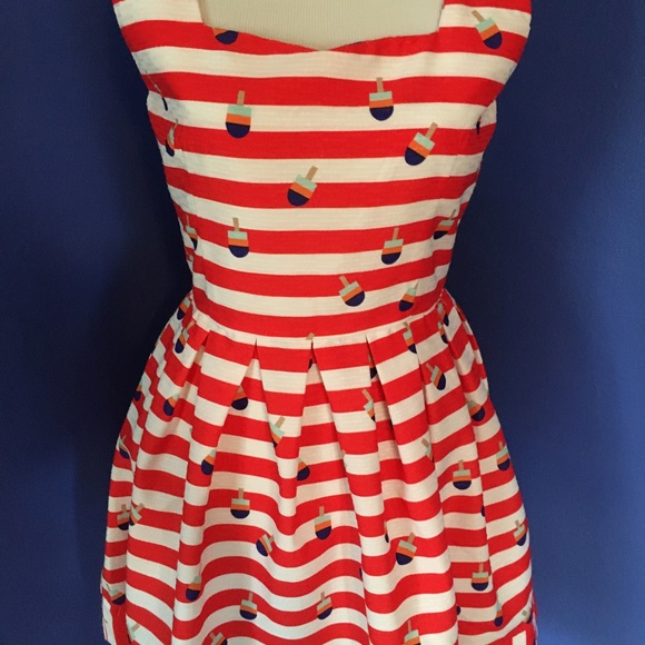 Kling Red & White Stripe summer dress with colorful popsicle print retro pinup - Picture 7 of 16